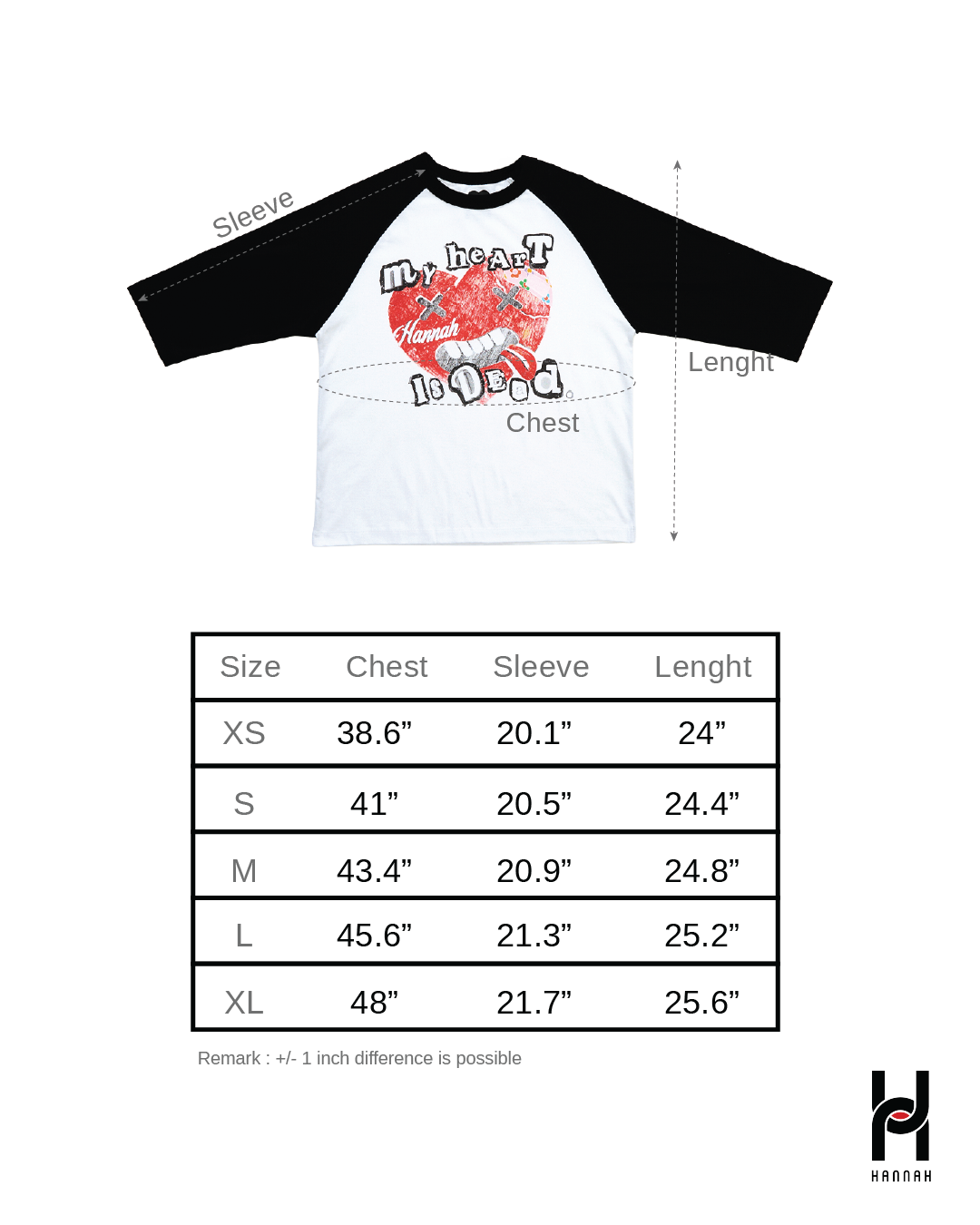 HANNAH Broken Heart 3/4 Sleeve Raglan T-Shirt