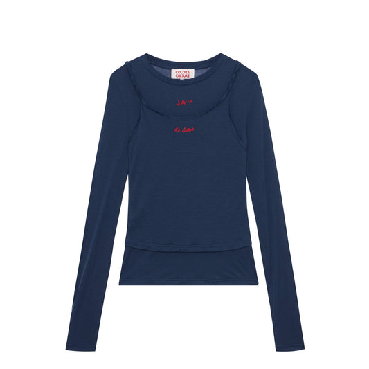 ColorsCulture THE LONG SLEEVE LAYER TANK - NAVY