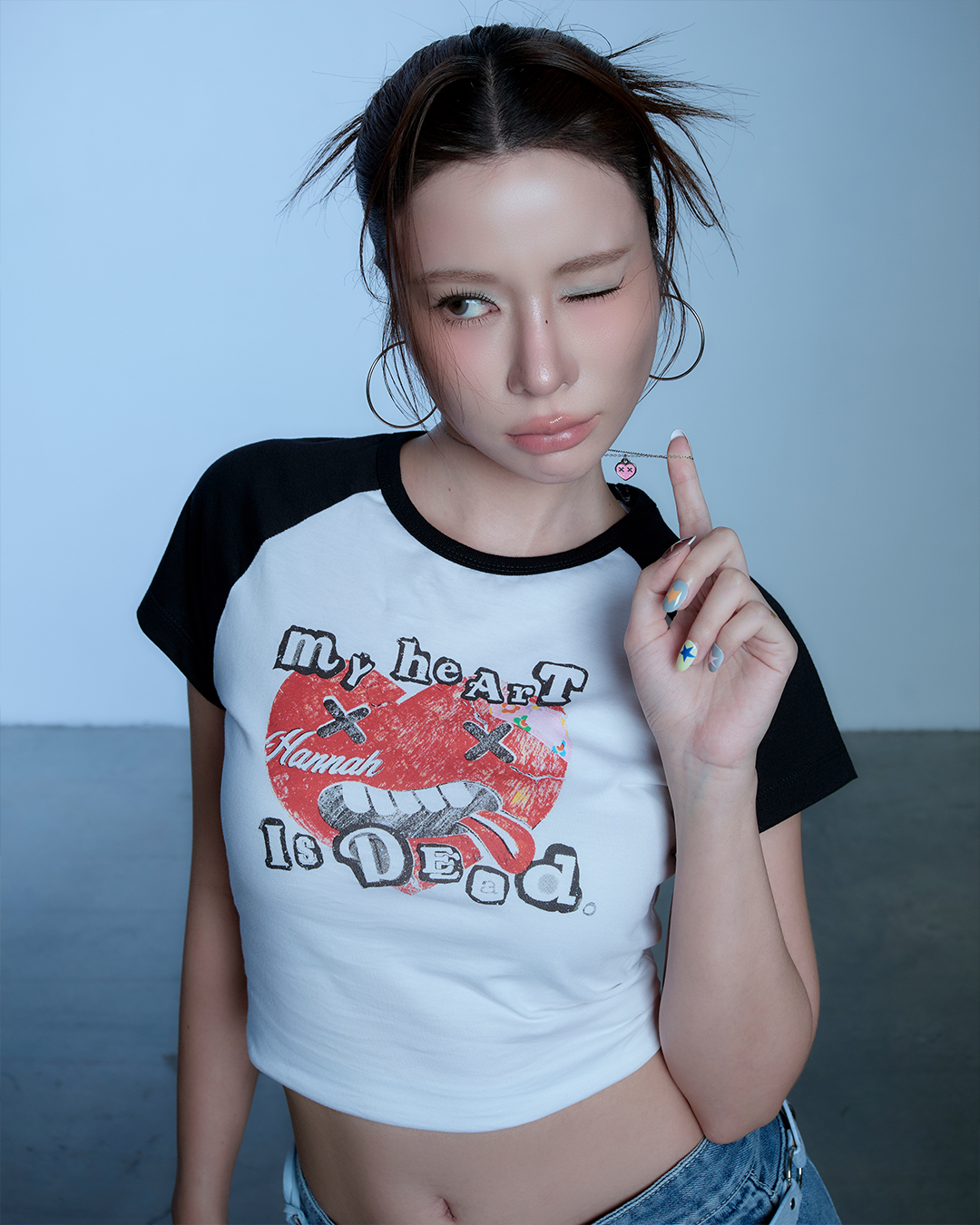 HANNAH Broken Heart Short Sleeve Raglan Baby Tee
