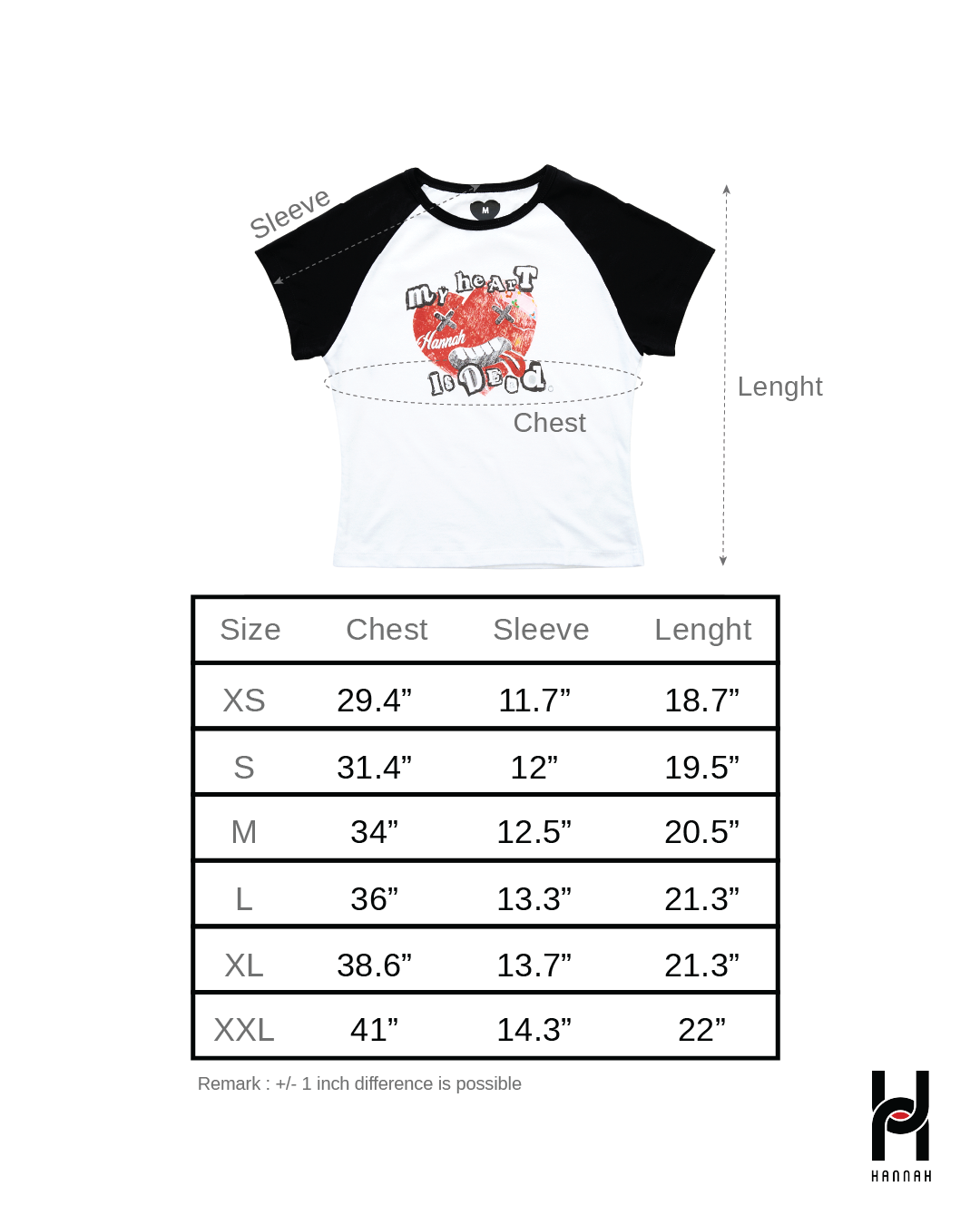 HANNAH Broken Heart Short Sleeve Raglan Baby Tee