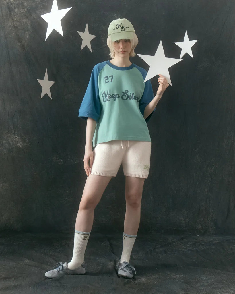 KEEP:SILENT FEATHER OVERSIZED CROP RAGLAN TEE S